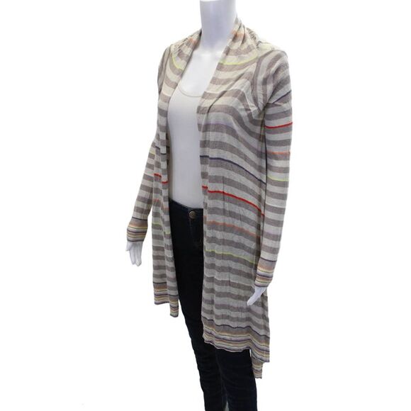 Ted Baker Womens Textured Open Front Striped Floral Top Gray Size 01 - Picture 3 of 7